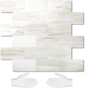 STICKGOO 10-Sheet Subway Tile Peel and Stick Backsplash, Seamless Design Polished Eurasia Beige Kitchen Backsplash Wall Tiles, Glossy Surface Waterproof Stick on Tile for Bathroom, RV, Fireplace