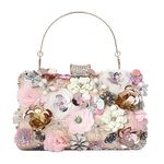 Handmade Flower Evening Bag Women Fashion Luxury Party Handbags Wedding Bag Floral Bag Purses and Handbags Clutch bag, Pink Gold, S