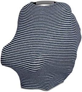 aden + anais Snuggle Knit 6-in-1 Stretchy Multi-Use Cover for Car Seat, Nursing, Cart, Baby Swing, High Chair, Infinity Scarf, Navy Stripe