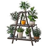 Plant Stand Indoor, Outdoor bamboo Plant Stands for Multiple Plants, 3 Tier 8 Potted Flower Holder Ladder Plant Rack,Plant Shelf Ladder Table Plant Pot Stand for Living Room, Patio, Balcony (3-Tier-Brown)