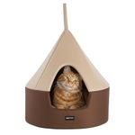 Amazon Basics Pet Bed Cave | Soft & Warm Indoor Tent Bed for Cats, Kittens & Small Dogs | Foldable with Removable Cushion | Light Taupe & Coffee | Diameter 45 cm, Height 45 cm