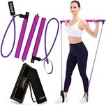 Viajero 2023Pilates Bar Kit with 2 Latex Exercise Resistance Bands for Portable Home Gym Workout, 3-Section Sticks All-in-one Strength Weights Equipment for Body Fitness Squat Yoga with E-Book Video