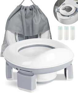 DEANIC 2-in-1 Foldable Travel Potty, Portable Toddler Potty for Toddlers 1-4 Years Boys and Girls, Baby Potty Kids Travel with 60pcs Potty Bags Outdoor Use, Potty Training Toilet Seat Camping Park, Grey