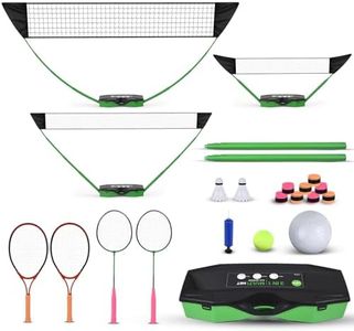 Portable Badminton Volleyball Tennis Net Set 3 in1 with1 Volleyball,2 Badminton Rackets,2 Tennis Rackets,1 Tennis Ball,8 Grip Tape,2 Shuttlecocks or Portable Storage Base,Backyard Beach Sports