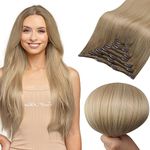 Full Shine 14 inch Clip in Balayage Remy Hair Extensions 100 Gram 7Pcs Per Set 100% Remy Human Hair Extensions Color #6 Fading to #27 Honey Blonde and #60 White Blonde Clip in