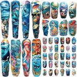 46 Sheets Temporary Tattoo for Men Women, 8 Full Arm Shark Dolphin Fake Tattoos, 8 Half Arm Ocean Jellyfish Turtle Fish Fake Tattoos, 30 Tiny for Adults Kids Body Tattoos Stickers Waterproof Realistic