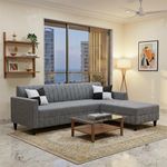 FURNY Gracina 4 Seater L Shape Sofa Set with Movable Ottoman | Flexible Left or Right Layout | Plush Velvet Fabric (Dark Grey) | Perfect for Living Room, Guest Room & Office