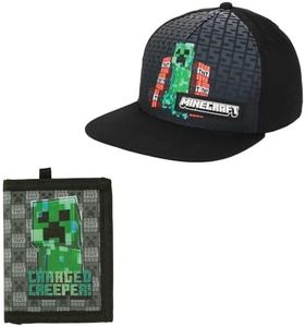 Minecraft Charged Creeper Youth 2-Pack Curved Bill Snapback Hat & Bi-Fold Wallet Combo Set