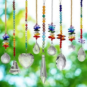 ZENFUN 9 Pack Colorful Crystals Pendant with Suncatchers Beads, Glass Ball Prisms Chandelier Jewelry Hanging Ornament Suncatchers for Window, Wall, Home, Office, Garden Decoration, 9 Styles