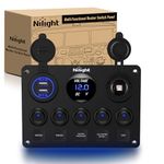 Nilight 90101E 5Gang Multi-Function 5 Gang Rocker Dual USB Charger + Digital Volmeter +12V Outlet Pre-Wired Switch Panel with Circuit Breakers for RV Car Boat Truck Trailer,2 Years Warranty