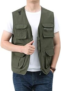 Perbai Men's Black Utility Fishing Vest Outdoor Summer Lightweight Work Photo Safari Cargo Vest, Armygreen, Small