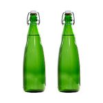 SAND DUNE Set of 2, 1000 ml Each OPT3 Green Glass clip top cap water bottle with flip top cap, Leak-Proof for water, Juices - Reusable Travel Glass Drinking Fridge Bottles