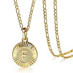 Trendsmax Gold Plated Round Medallion Coin Letter Initial Pendant Necklace for Women A-Z Name Jewelry Stainless Steel 18inch Figaro Choker Chain Adjustable Personaziled