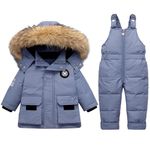 Toddler Snowsuit 2 Pieces Winter Outfit Baby Girl Hooded Puffer Down Jacket Coat with Snow Bib Pants Boys Ski Suit 2-3 T