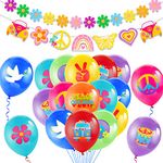 HOWAF 60s Party Decorations Balloons, 60s Groovy Party Balloons Peace Sign Balloons 60s Groovy Party Banner Bunting Groovy Party Retro Flower Banner Hippie Accessories for Hippie Party Decorations