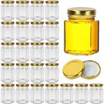 Yishik 3 oz Hexagonal Glass Jars with Gold Lids,24 Pack Jam Jars Small Glass Canning Jar for Honey,Spices,Fruits Nuts,Baby Foods,Candy,Party Favors or Art Crafts