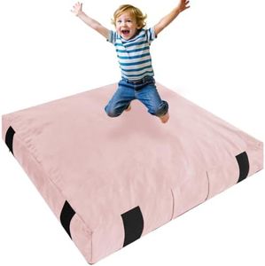 JOYWOO Crash Pad for Kids Sensory Room, Anti-Slip Sensory Crash Mat, Shredded Foam Sensory Crash Pad for Kids Gift, Soft Washable Cover, Gift for Children and Family Fun, 5 x 5 Ft, Pink