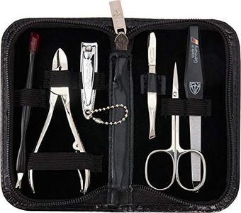 3 Swords Germany - brand quality 6 piece manicure pedicure grooming kit set for professional finger & toe nail care scissors clipper fashion leather case in gift box, Made in Solingen Germany (lwra) Black