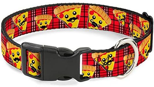 Buckle-Down Plastic Clip Dog Collar, Pizza Man Plaid Red, 13 to 18 Neck Size x 1.5 Inch Width