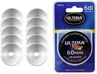 Ultima 60mm Rotary Cutter Blades – 10 Blades Per Pack – Fits Most Rotary Cutters Including Fiskars, Olfa, Martelli and TrueCut – Cuts Quilting Fabric, Leather, and More