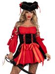 Leg Avenue Women's Vixen Pirate Wench w/Velvet Double lace up Corset Dress, Black/Red, X-Large