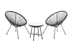 EVRE Goa Black Acapulco Styled Egg Shape Conversational Garden Furniture Bistro Patio Outdoor Set For Balconies Gardens Terraces 2 Chairs 1 Glass Top Table