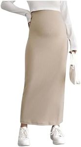OYOANGLE Women's Maternity High Waist Long Maxi Skirt Casual Solid Adjustable Skirts Apricot Medium