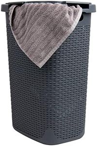 Mind Reader 60L Slim Laundry Hamper, Clothes Basket, Lid, Wicker Design, Plastic, 17.65"L x 13.75"W x 24.15"H, Gray