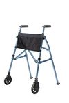 Stander EZ Fold-N-Go Walker, Lightweight Folding Mobility Frame with 2 Swivel Wheels, Elderly Travel Walking Aid, Cobalt Blue (Eligible for VAT Relief in the UK)