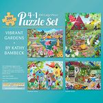 Bits and Pieces – 4-in-1 Multi-Pack - 300 Piece Jigsaw Puzzles for Adults – 300 pc Spring Garden Flowers Puzzle Set Bundle by Artist Kathy Bambeck - 41cm x 51cm