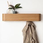 Kazai. Wall-Mounted Coat Rack 'Toke' | Modern Design Coat Rack with Hidden Wall Hooks | Solid Wood Veneer Panel Coat Hanger | Oak