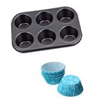 Kosh Carbon Steel Muffin Tray 6 Slot Nonstick Muffin Mould with 100 Assorted Paper Cup Liner Cup Cake .Nonstick Baking Pan Set Muffin & Cake Pan for Oven, Bakeware Tools - 10 inch.