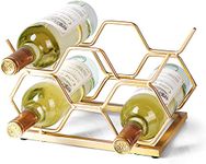 Lavish Craft Wine Bottle Holder Tabletop Wine Rack Countertop Wine 5 Bottle Storage Organize Holder for Kitchen Home Decor Red Modern Wine Storage Freestanding Metal Wine Rack (Hexagone)