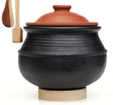 Craftsman India Online Deep Burned Clay Rice Handi/Earthen/Mud/Mitti Pot With Lid For Cooking And Serving 3 Liter, Uncoated, Black