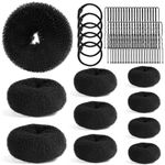 MAGDIY 10 Pcs Hair Bun Maker, Donut Bun Maker for Long Hair Sock Bun Black Ballet Bun Kit (1 Extra-Large, 2 Large, 3 Medium, 4 Small), 5pcs Hair Elastic Bands, 50pcs U Shaped Hair Pins