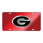 Georgia Bulldogs Mirror Laser License Plate Tag Mirror Red background, Silver, Black - G logo