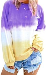 Dresswel Women's Oversized Crew Neck Tie Dye Sweatshirts with No Hood Plus Size Casual Color Block Long Sleeve Pullover Tops, A-Purple 3XL