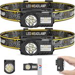 LED Head Torch Rechargeable, 【2 Pack】Super Bright 2000LM Headtorch with Red Light, 17H Runtime 7 Modes IPX5 Waterproof Work Headlamp with Clip, Headlight with Motion Sensor for Camping Hiking Running