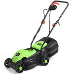 DORTALA 12 Amp 14’’ Lawn Mower w/ 3 Adjustable Cutting Heights, Electric Push Mower w/Detachable 30 L Grass Bag, Folding & Portable Corded Garden Mower, Green