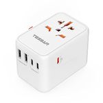 TESSAN Universal Travel Adapter Worldwide, 65W PD Fast Charger, International Plug Adaptor with 3 USB C 2 USB A Ports, Power Adapter for European USA UK Australia (Type C, G, A, I)
