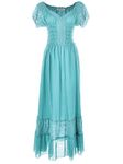 ANNA-KACI Renaissance Peasant Maiden Boho Inspired Cap Sleeve Lace Trim Dress, Light Blue, XX-Large