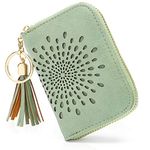 APHISON Credit Card Holder for Women RFID Blocking Card Case Ladies Small Wallets Zipper Purse 10 Slots Accordion Hollow Out Sunflower Tassels with ID Windows 1927GREEN