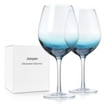 Joeyan Hand Blown Crackle Wine Glasses Set of 2-21 oz Large Burgundy Wine Glass with Stem - Blue Colored Crystal Goblet for Red/White Wine - Unique Glassware Gift for Christmas, Birthday, Anniversary