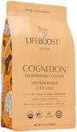 Lifeboost Cognition Adaptogenic Mushroom Coffee - Lions Mane & Chaga Nootropic Coffee - Great Tasting Medium Organic Coffee - Increase Energy, Boost Focus & Immune Support - 12 oz Bag - Ground