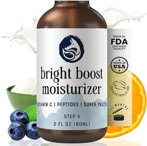 Foxbrim Naturals Bright Boost Premium Peptide Moisturizer for Face with Vitamin C & Superfruits | Daily Hydrating Face Lotion for Even Skin Tone | Anti-Aging Skincare for All Skin Types - 2 oz