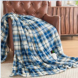 Heated Blanket Electric Throw, 50X60, Heating Throw with 10 Heats Levels/8 Hours Auto Off, Navy Blue Plaid Sherpa Blanket Winter Warmer for Adults, Washable Housewarming Gift for Couch Bed Office, ETL