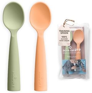 Miniware Silicone Baby Spoon for Training - BPA Free Baby Utensils - Baby Spoons Self Feeding 6 Months | 100% Food Grade Silicone - Modern & Dishwasher Safe | Dishwasher Safe (Pistachio & Toffee)