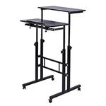 AIZ Mobile Standing Desk, Adjustable Computer Desk Rolling Laptop Cart on Wheels Home Office Computer Workstation, Portable Laptop Stand for Small Spaces Tall Table for Standing or Sitting, Black