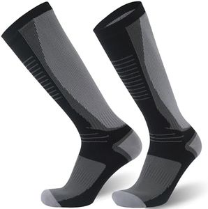 RANDY SUN Waterproof Socks for Men Women, Merino Wool Hiking Fly Fishing Skiing Wader Breathable Running Knee High Socks 1 Pair (Black&Grey,Medium)
