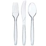 Prestee 300 Plastic Silverware Set, Clear Plastic Cutlery Set, Disposable Set -100 Clear Plastic Forks, 100 Plastic Spoons, 100 Plastic Knives, Heavy Duty Bulk Disposable Flatware Plastic Utensils Set